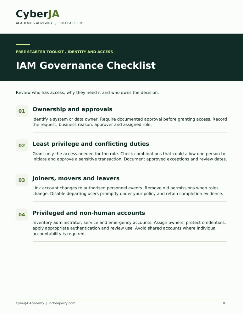 CyberJA IAM Governance Checklist PDF cover